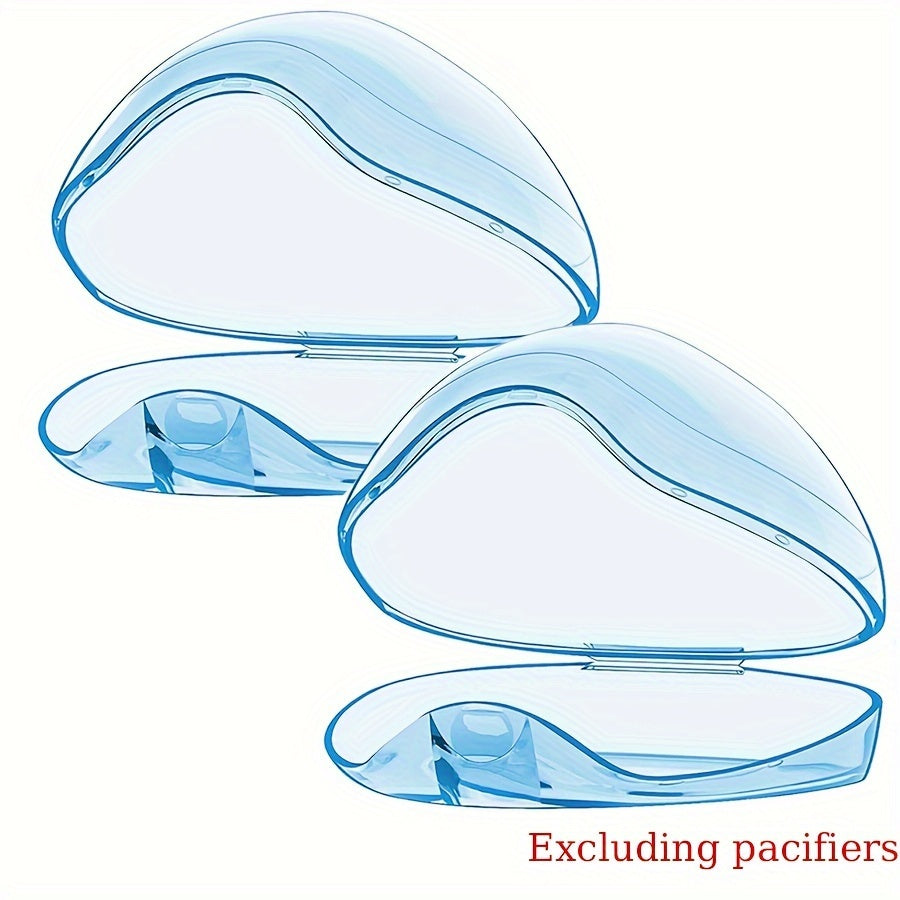 2 translucent plastic cases with clip for holding soothing items, oval shape with flip lid in light pink & blue. Keeps items clean & accessible.