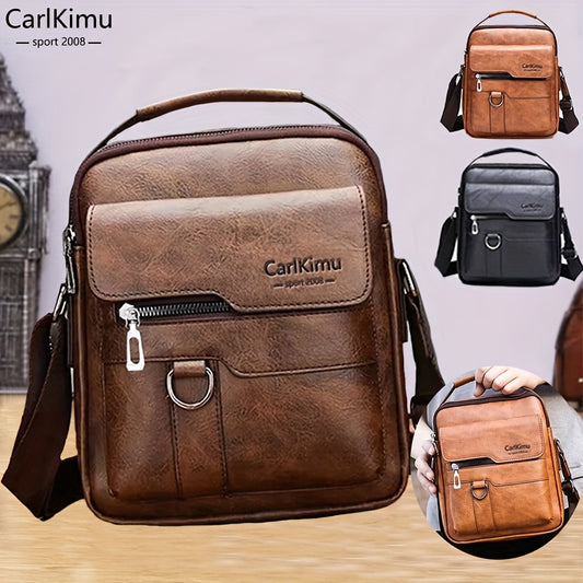 CARL KIMU Men's Crossbody Bag in Brown/Black - Stylish business travel sling backpack with adjustable strap, multiple zippered compartments, and mesh side pocket. Ideal for business travel.