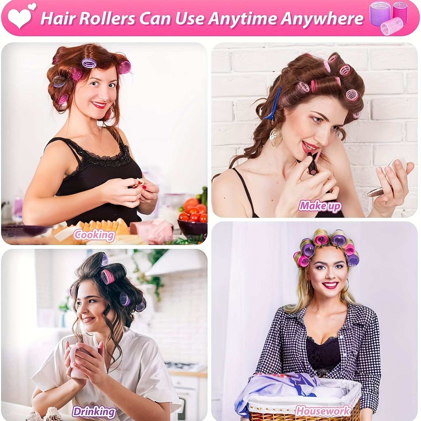 24pcs heatless hair curler roller set with 12 self-grip hair rollers and 12 hair clips for DIY hair styling.