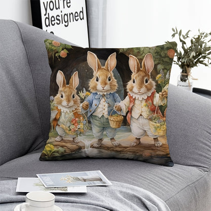 Cute rabbit cartoon printed polyester pillowcase for home, office, car, or bedroom decoration. (No pillow core included)