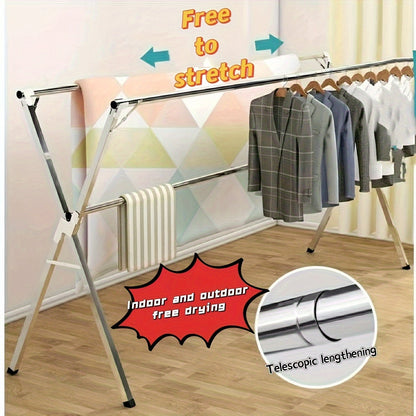 Durable Stainless Steel X-Shaped Folding Clothes Drying Rack, Versatile Indoor & Outdoor Laundry Hanger, Expandable Freestanding Drying Rack