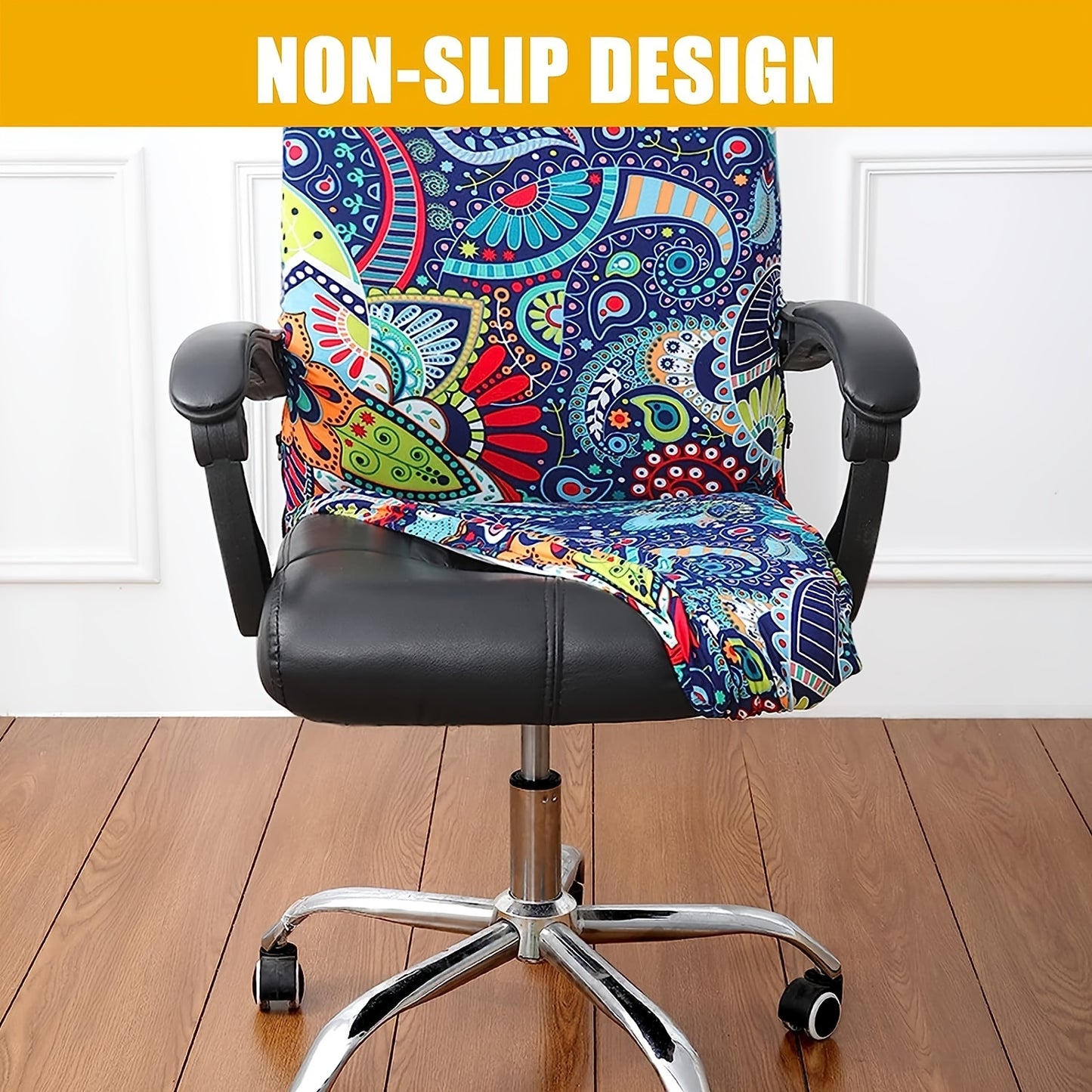 Flexible, washable office chair cover with zipper for desk chairs, made from soft, anti-dust spandex.

(Note: Since the original sentence was already concise, the rewritten version may not be significantly shorter.)