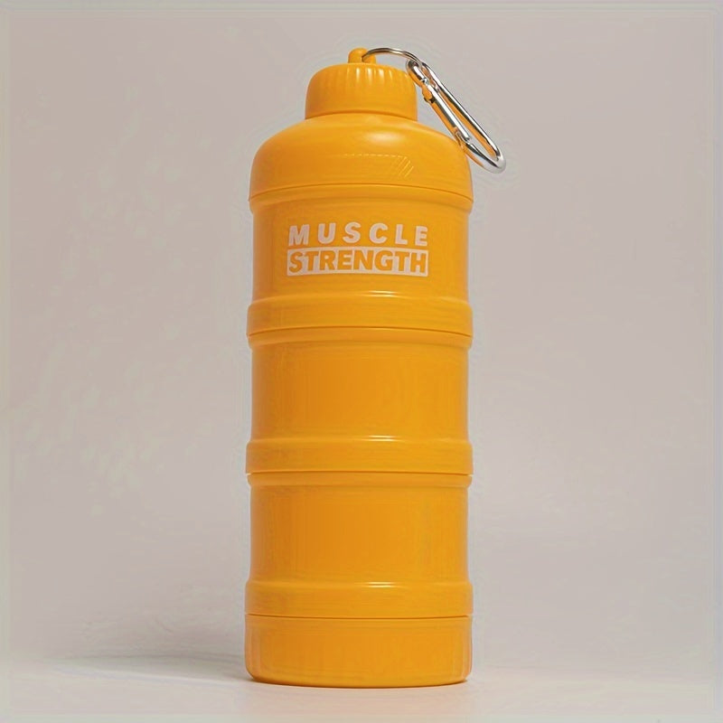 Portable protein powder container with a multi-tier plastic bottle for gym and outdoor sports, with a keychain. Size 7cm X 11cm/20cm/15.5cm.