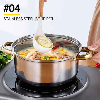 Stylish 12-Piece Stainless Steel Cookware Set includes Kitchen Pots and Pans with Lids, Soup Pot, Saucepan, and Water Kettle. Durable Finish and Southeast Asian Style make this a must-have for your Kitchen Essentials.