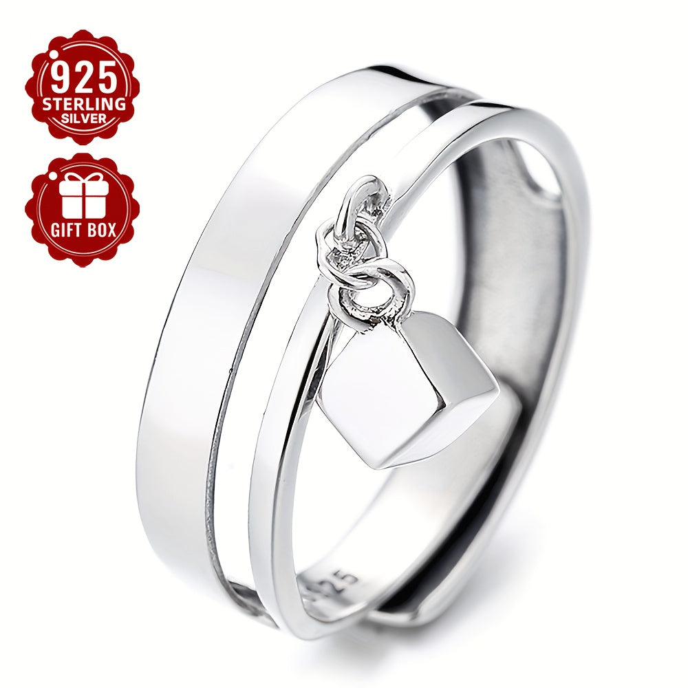 Sleek 1PC S925 Sterling Silver Double-layer Cube Couple Ring with a Creative Design, ideal for Trendy Hip-hop and Punk Styles, perfect for Men and Women to wear on their Index Finger at Parties or Gatherings (Weighs approximately 3.7 Grams)