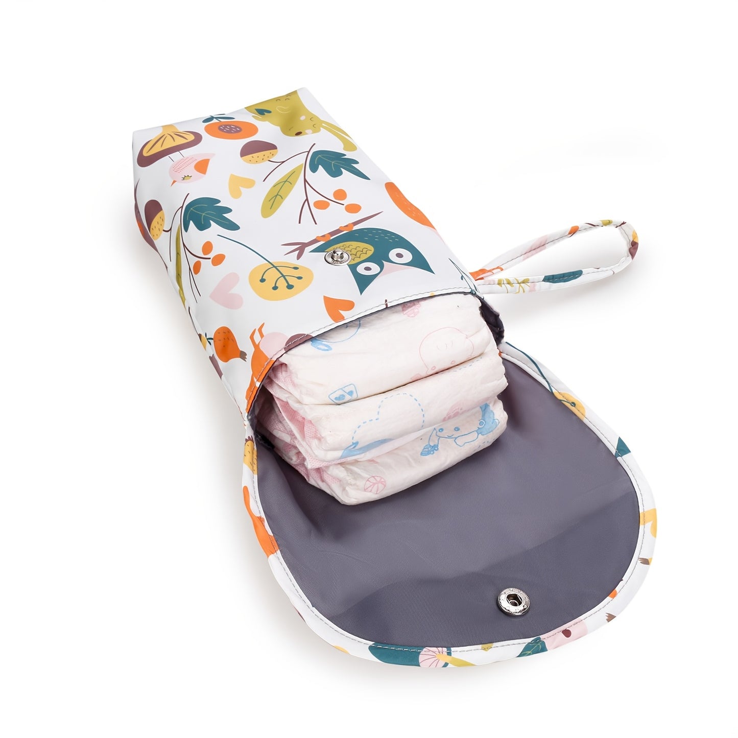 Durable polyester diaper storage bag for kids, perfect for diapers and wet wipes.