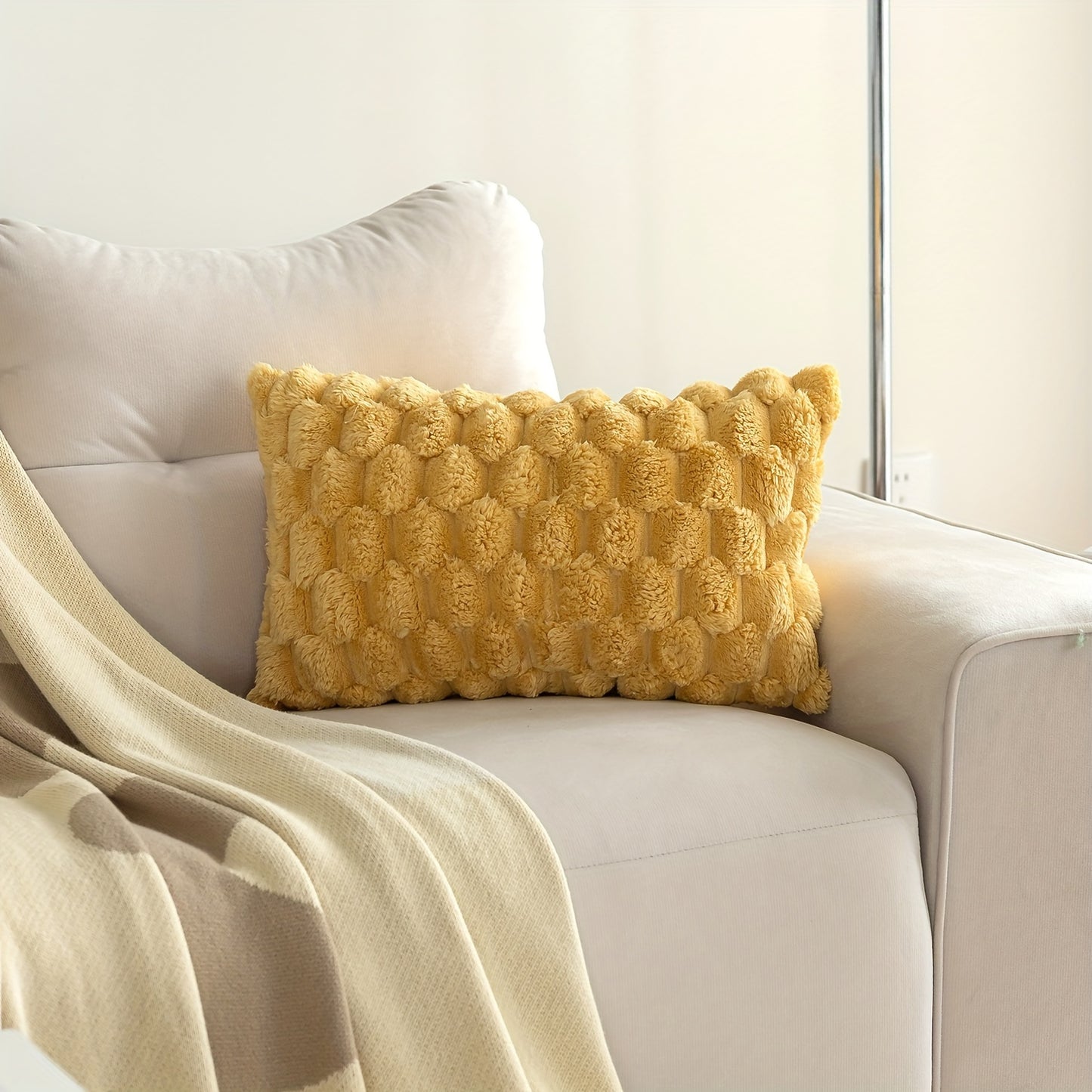 1pc Soft Plush Cream Couch Pillow Cover, Farmhouse Cushion Cover, Cozy Modern Home Decor, 45.72cm*45.72cm or 30.48cm*50.8cm, without insert.