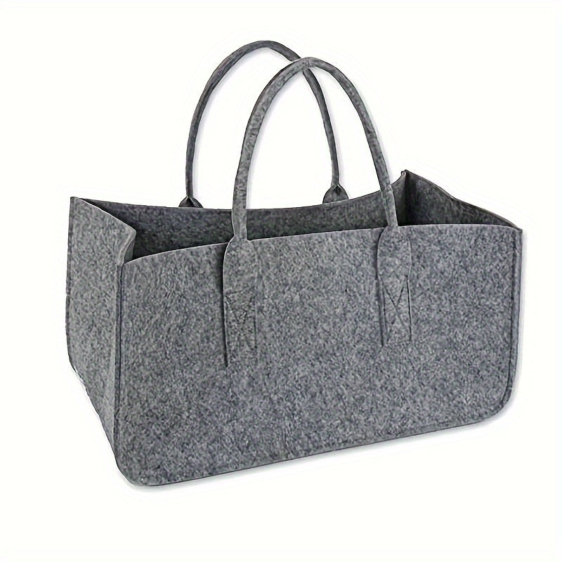 Two durable felt firewood carrier bags, perfect for storing wood at home or on the go. These portable totes are perfect for both indoor and outdoor use. Featuring a stylish firewood basket design and sturdy handle for easy carrying.