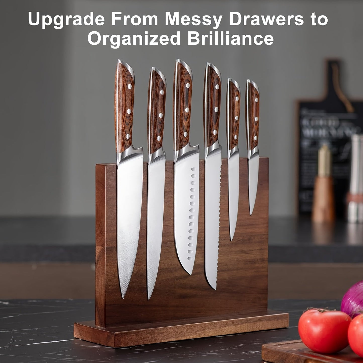 Wooden Magnetic Knife Holder - Dual-Sided Knife Block Without Knives - Strong Enhanced Magnets for Universal Knife Storage - Multifunctional Knife Display Rack for Kitchen Counter