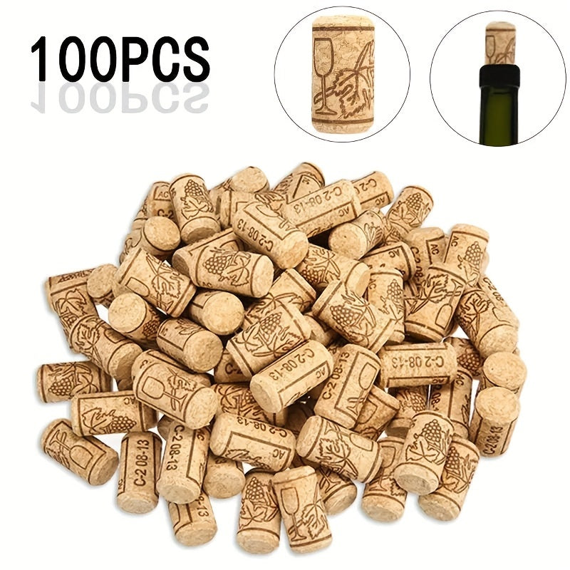 100 Premium natural wine corks with engraved designs for homemade wine sealing and preservation - perfect for holidays.