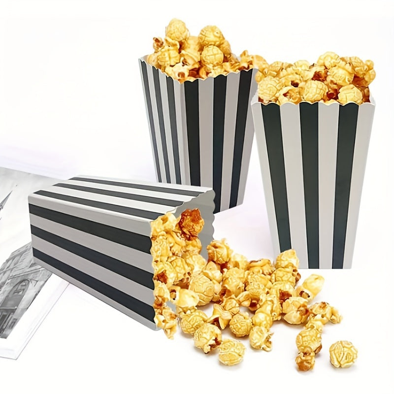 100 pieces of 2.27oz Mini Popcorn Boxes - Made of Food Grade Material, Sealed on their own, featuring Black & White Stripes - Ideal for Movie Nights, Parties, Carnivals & Birthdays.