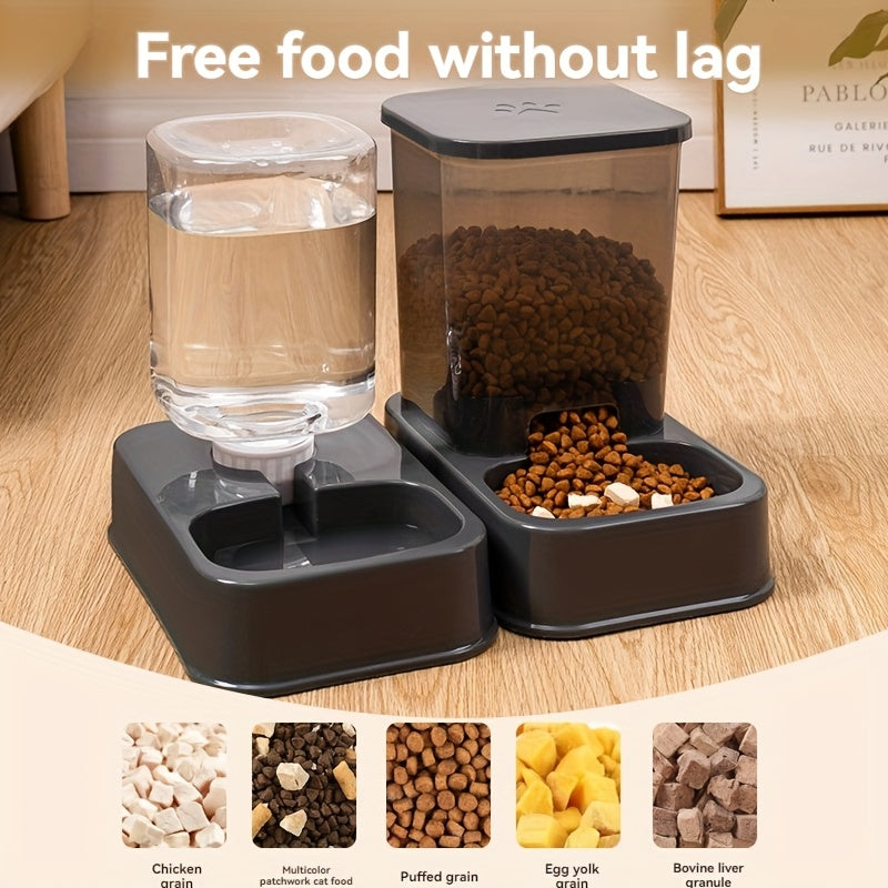 Self-feeder and water dispenser set for cats, made of durable plastic.