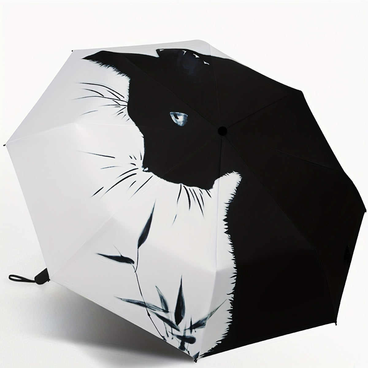 1pc Black And White Cat Pattern Folding Umbrella, Rainproof Sunshade UV Protection Travel Umbrella