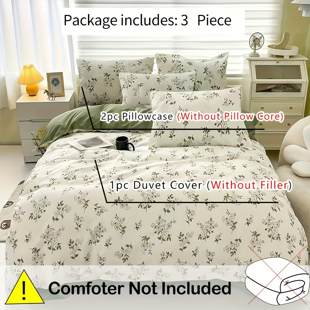 Get yourself a set of 3 fresh duvet covers with a pastoral style floral print. This soft and comfortable bedding set includes 1 duvet cover and 2 pillowcases, perfect for your bedroom, guest room, or dorm. Please note that this set does not include the