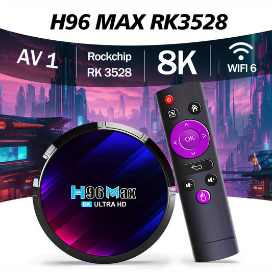 Android 13 RK3528 Chip TV Box with 2GB RAM and 16GB storage, supports Dual Wifi 6, HD AV1, and comes in 4GB RAM with 32/64GB storage options.