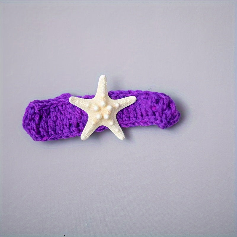 Adorable Handcrafted Crochet Mermaid Tail Photography Prop Set for Infants and Toddlers - Made with High Quality Acrylic Yarn, Comes with Adjustable Headband and Starfish Clip. Ideal for Capturing Sweet Baby Moments, Special Milestones, and Thoughtful