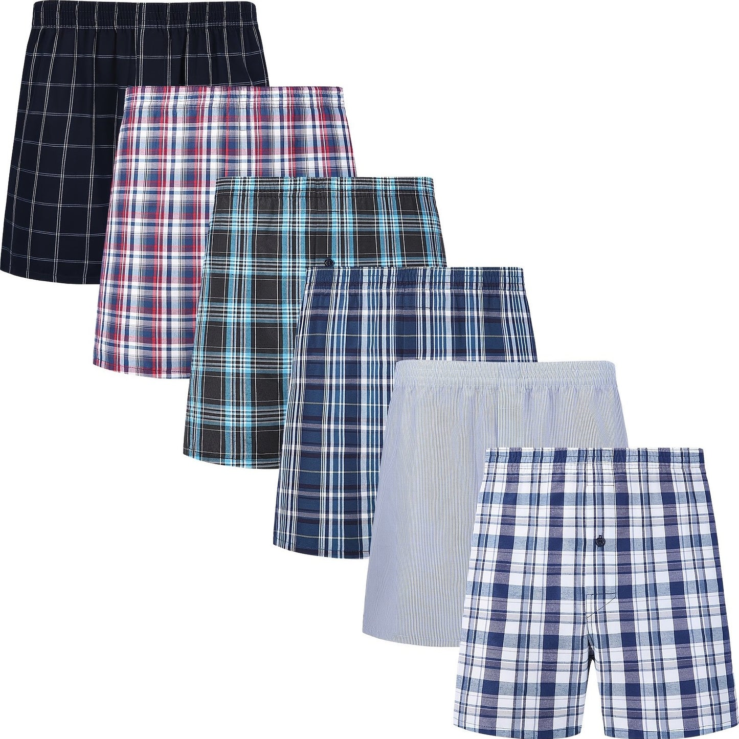 6PCS Men's Casual Elastic Drawstring Boxer Shorts with Simple Pattern, Oversized Plus Size