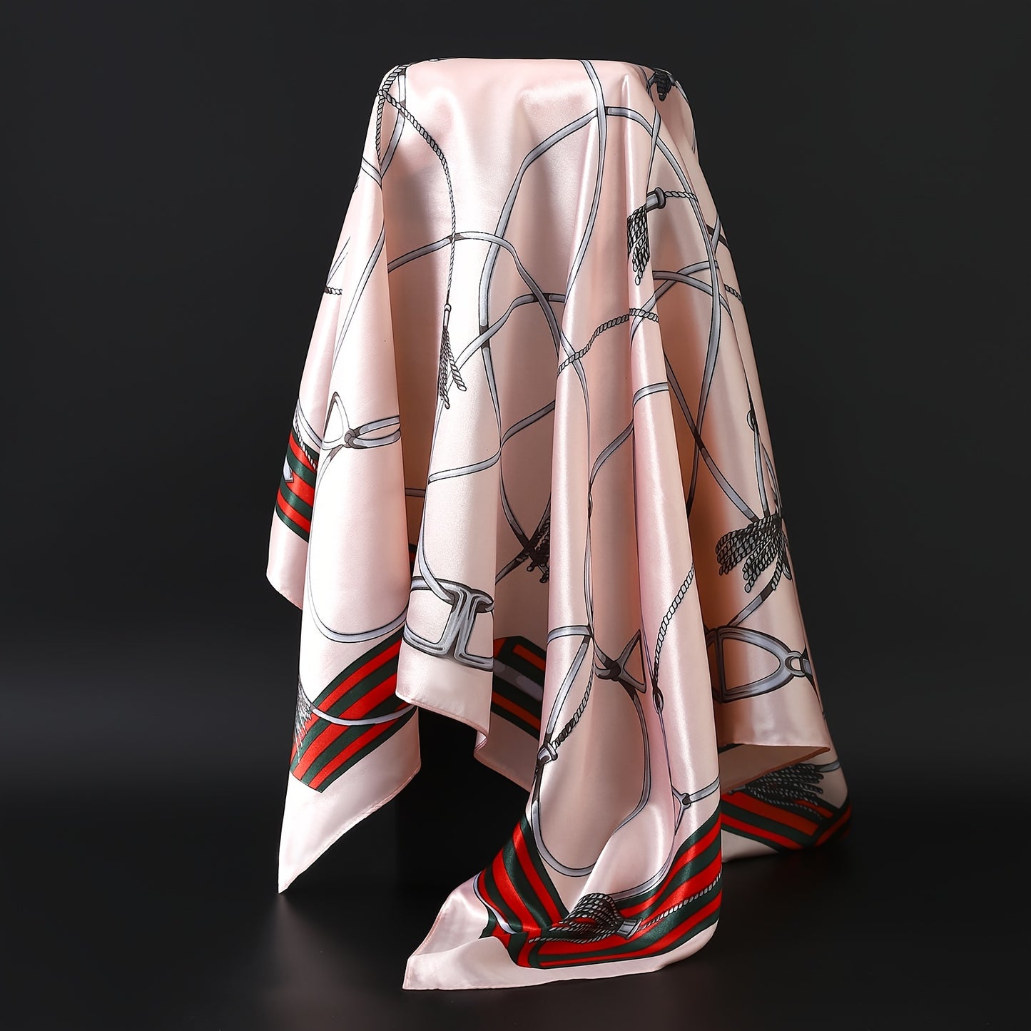 Luxury polyester square scarf for women, 90x90cm, with a fashionable printed design. Ideal for all seasons, outdoor wear, air conditioning rooms, and as a decorative accessory. Non-stretch