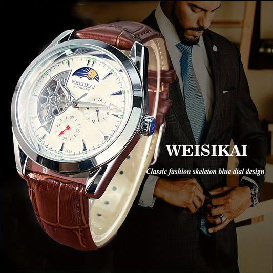 Men's business fashion watches with moon and star design and automatic movement that complement all skin tones.