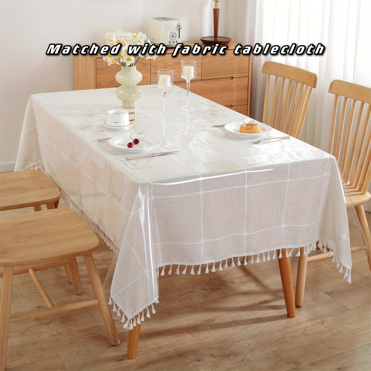 1pc PVC tablecloth upgraded for durability and stain, liquid, and heat resistance. Easy to clean and suitable for home use in various settings as a protective cover and decorative piece.