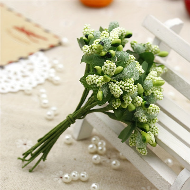 Collection of 36 artificial pearl flowers with foam fruits for creating candy gift boxes, DIY flower wreaths, and vase decorations.