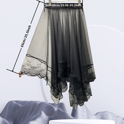 Victorian Gothic Style Sheer Tulle Skirt with Lace-Lined Petticoat, Hand Wash Only