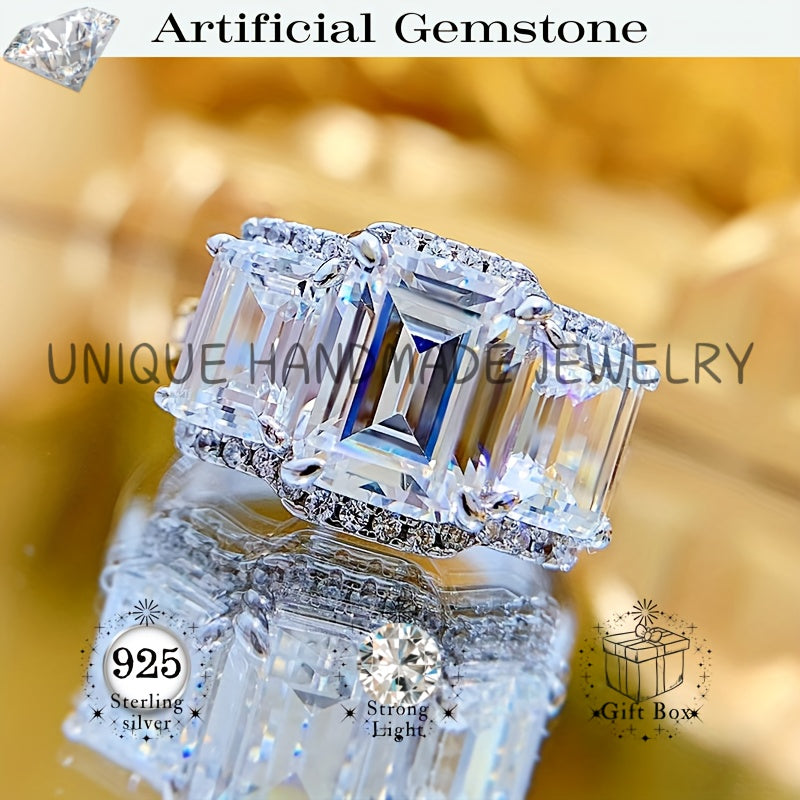 Exquisite 3g S925 Silver Ring adorned with 7x9 Emerald-Cut Synthetic Gemstones - Meticulously handcrafted with a dazzling design perfect for both everyday wear and special occasions. Comes packaged in a beautiful gift box for a memorable 2024 holiday