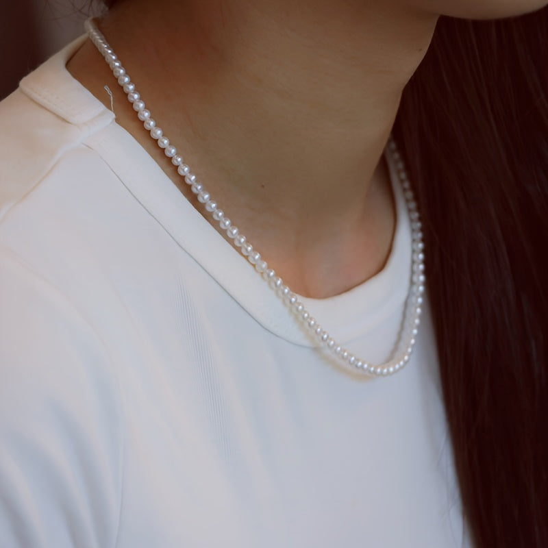 Sterling Silver Freshwater Pearl Necklace - Elegant and Luxurious, Near Flawless Round Pearls, Perfect for Daily or Party Wear, Ideal Mardi Gras Gift, Comes with Elegant Jewelry Box - Adjustable Length 40cm+5cm