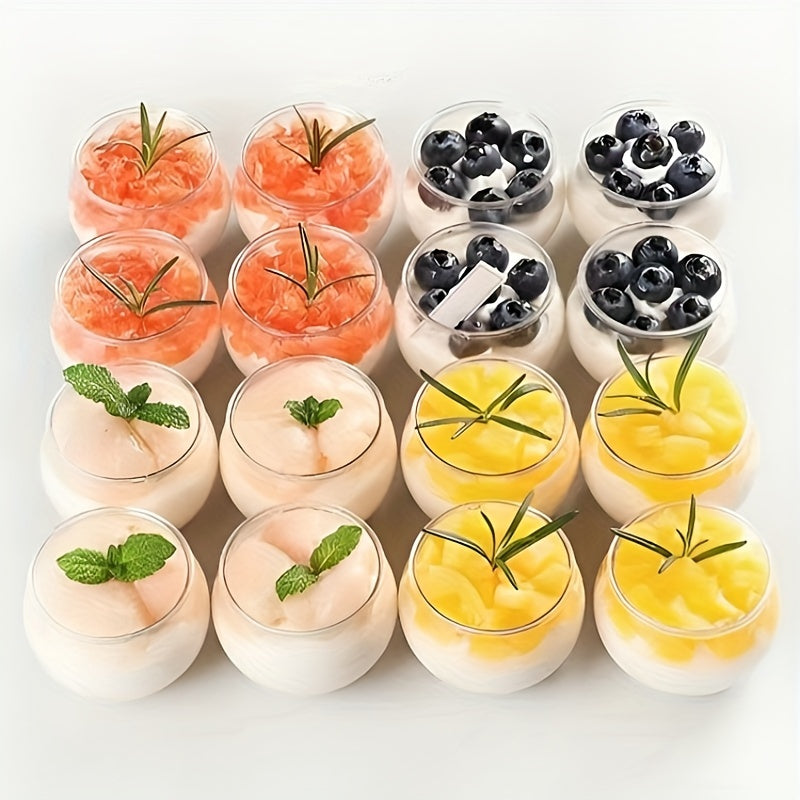 "Set of 10 Disposable Round Party Dessert Cups, 120ml - Ideal for Cake, Yogurt, Appetizers, Ice Cream, Mousse, and more. Made from PET material.