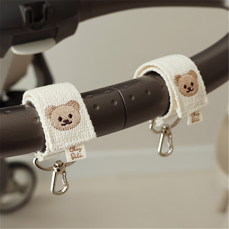 Set of 2 Adorable Cartoon Bear Stroller Hooks, Versatile Embroidered Bear Hooks