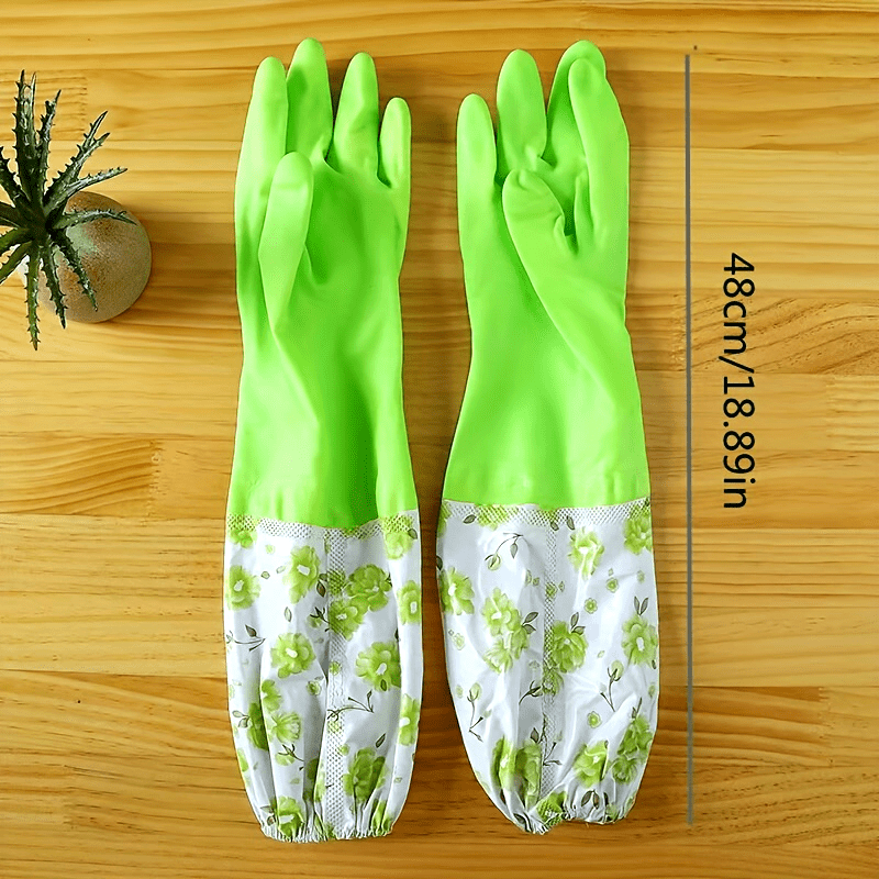 Get ready for all your cleaning needs with this pair of premium plush thickened rubber gloves! These unisex gloves are waterproof and perfect for kitchen dishwashing, household chores, outdoor gardening, laundry, car washes, and more. Made from durable