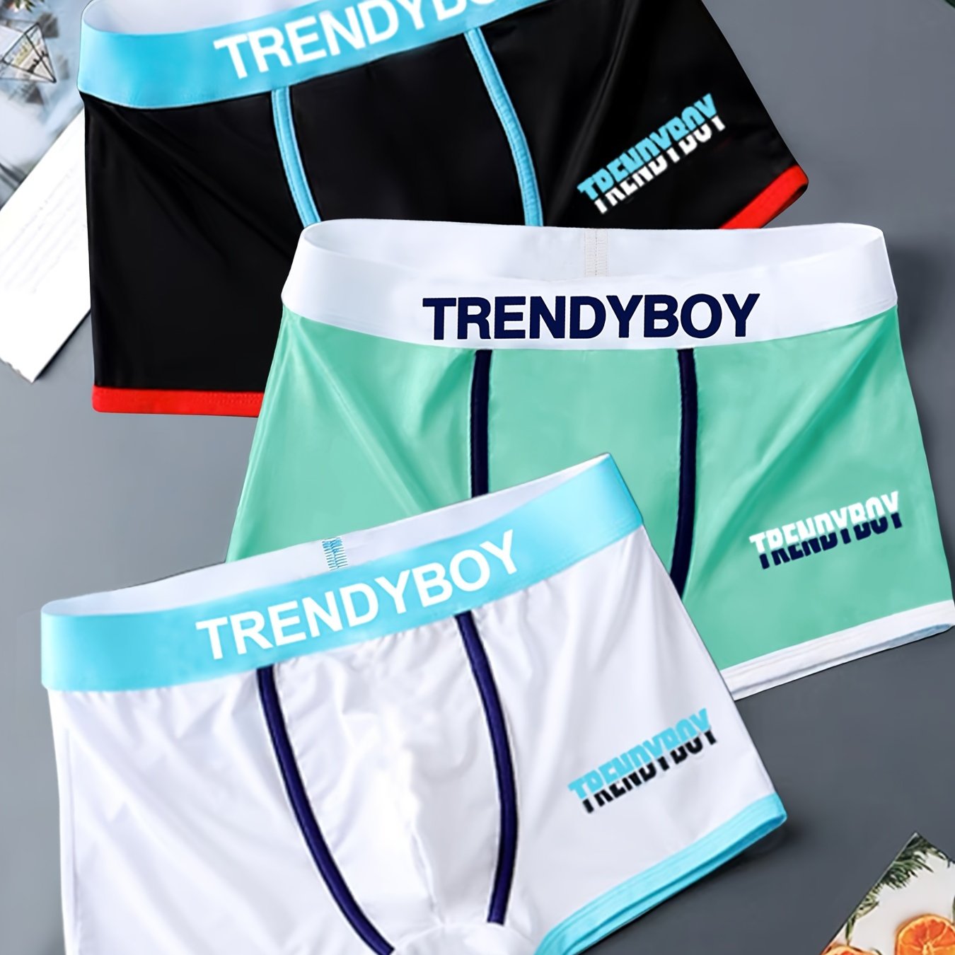 3 pairs of men's square-cut sports boxing shorts, breathable and comfortable underwear.