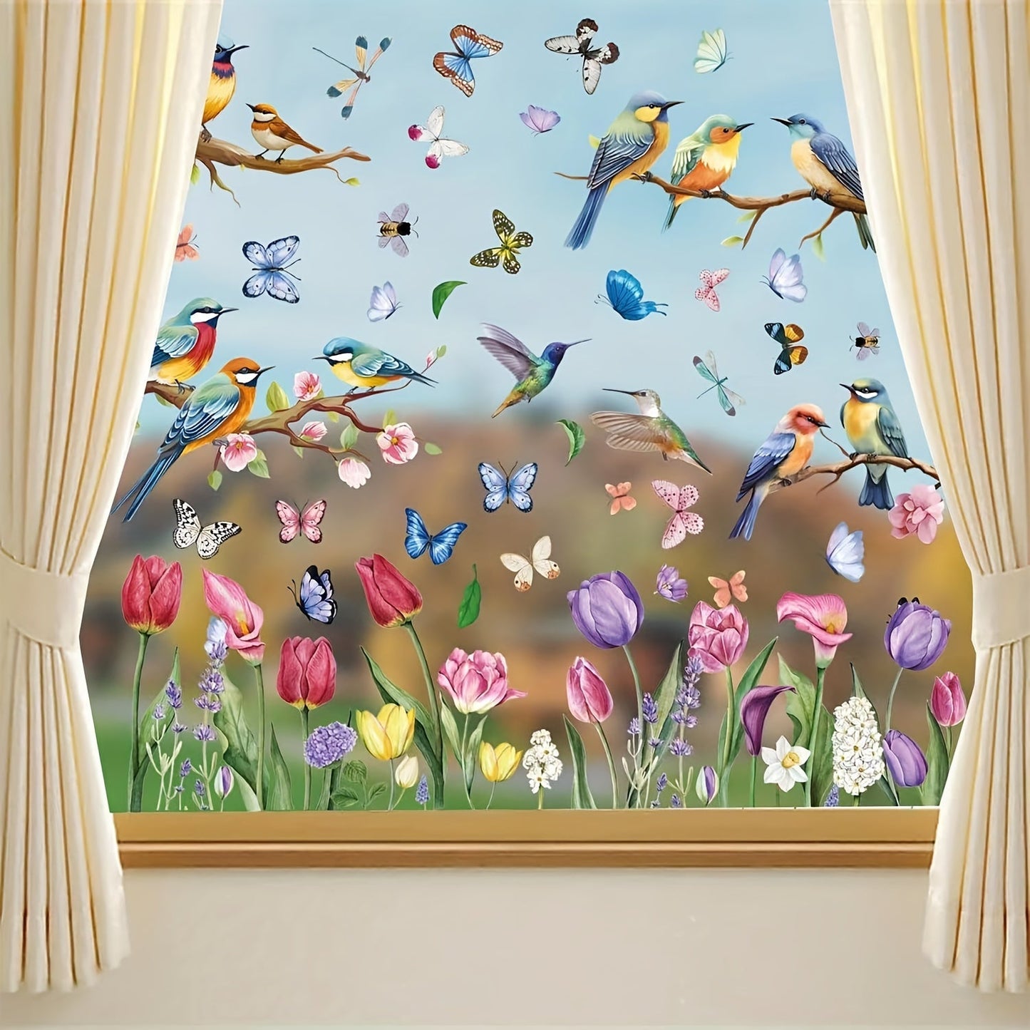 Spring Window Clings Decorations - Double-Sided Bird Gel Stickers - 9 Sheets - Ideal for Glass Windows in Home, Office, School, Shop, or Party - Perfect Spring and Summer Decor Supplies