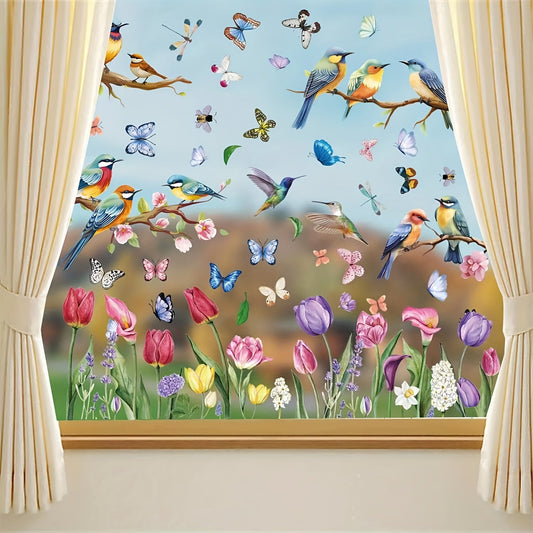 Spring Window Clings Decorations - Double-Sided Bird Gel Stickers - 9 Sheets - Ideal for Glass Windows in Home, Office, School, Shop, or Party - Perfect Spring and Summer Decor Supplies