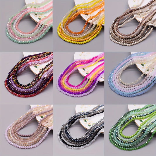 720 pieces of faceted glass rondelle beads measuring 4mm each, sold in a convenient bag. Perfect for crafting jewelry, DIY projects, and adding embellishments to clothing items such as necklaces, bracelets, and more.