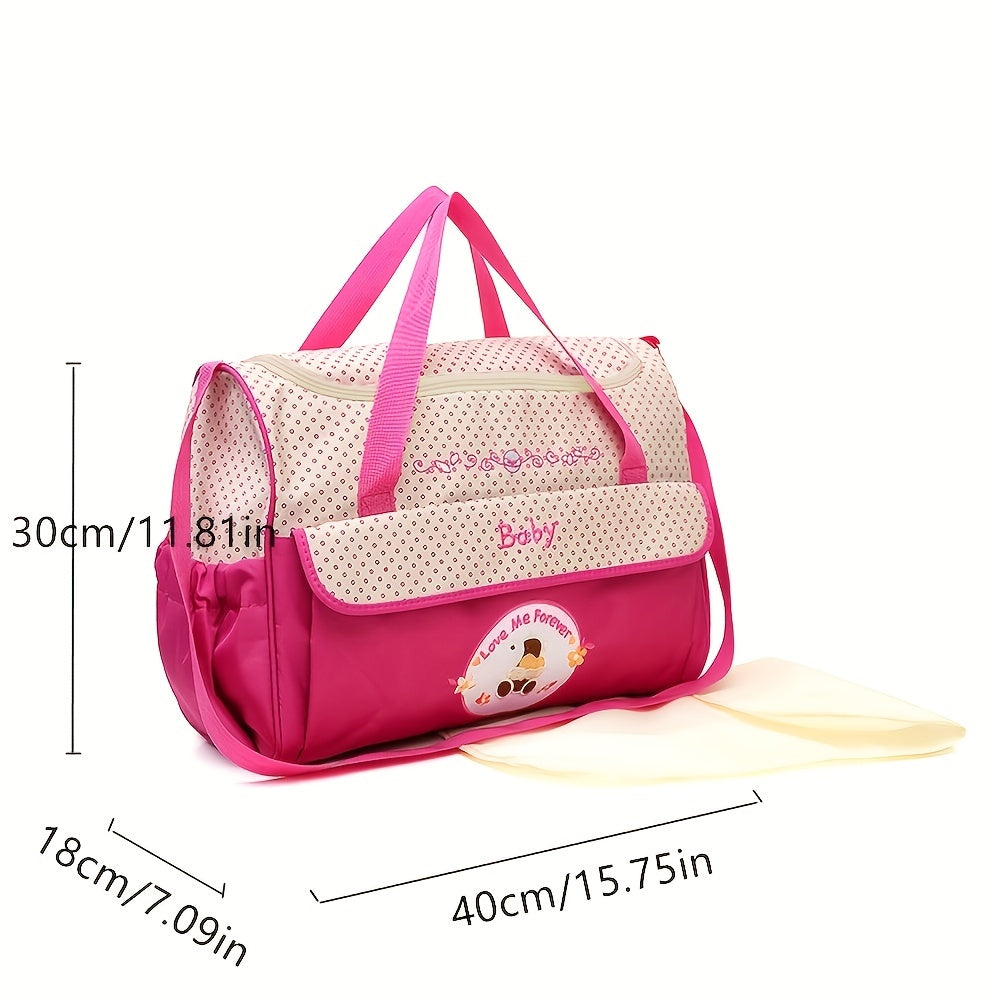 5-piece Mommy Bag Set including a Large Bag, Small Bag, Bottle Cover, Milk Powder Bag, and Diaper Pad. This multi-functional set features a large-capacity shoulder bag with a slant cross design, perfect for moms on-the-go with baby essentials.