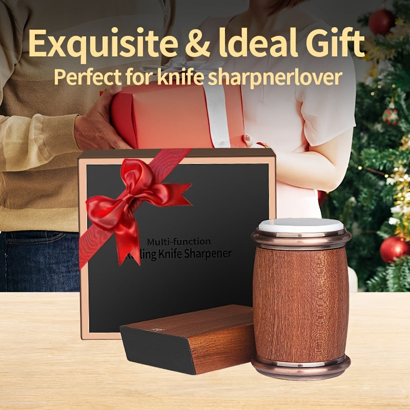 Ultimate Kitchen Knife Sharpening Set - Deluxe Wood-Finish Manual Sharpener Kit made of Corundum with Magnetic Angle Guide, Durable Metal Construction, Medium Grit, Precise 15 & 20 Degree Angles - Perfect Present for Cooking Aficionados