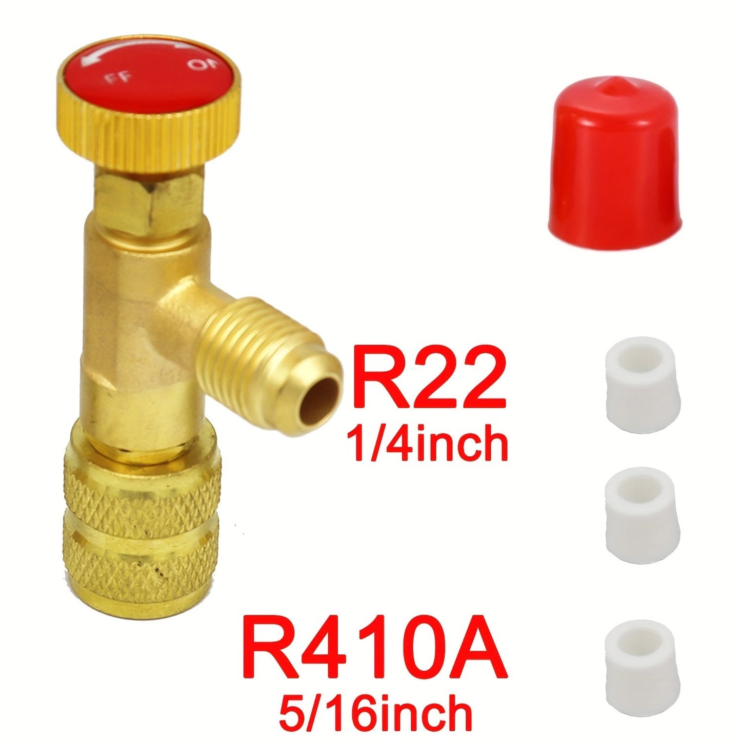 Top-of-the-line Brass R410A & R22 Refrigerant Safety Valve with Adapters - Requires No Power, Perfect for HVAC Systems & Air Purifiers, Equipped with Charging Valve, Made of Copper and Fluorine