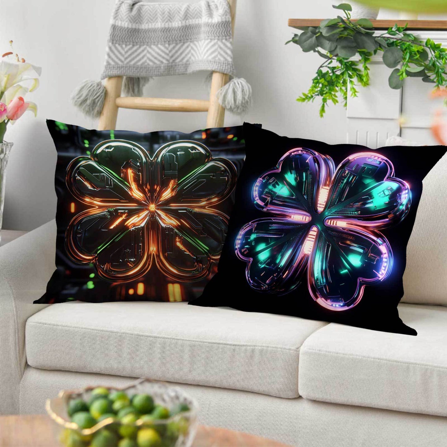 Collection of 4 Modern Fantasy Clover Pillowcases, Easy to Clean Polyester Material, Zipper Closure, Suitable for Year-Round Comfort, Perfect for Home, Office, Car, Sofa, Balcony, and Garden, Ideal for Those who Sleep in Various Positions