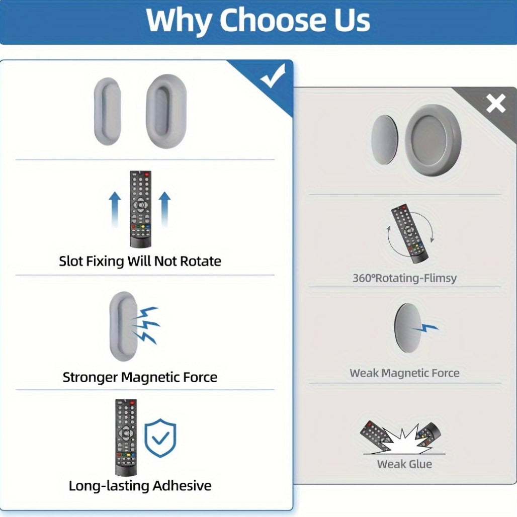 DOMUUH Magnetic Remote Holder is a versatile solution for organizing your remotes. Available in 1, 2, or 4 packs, this wall-mounted holder is made of non-wooden, no-drill silicone that easily attaches to any surface. The classic design is perfect for