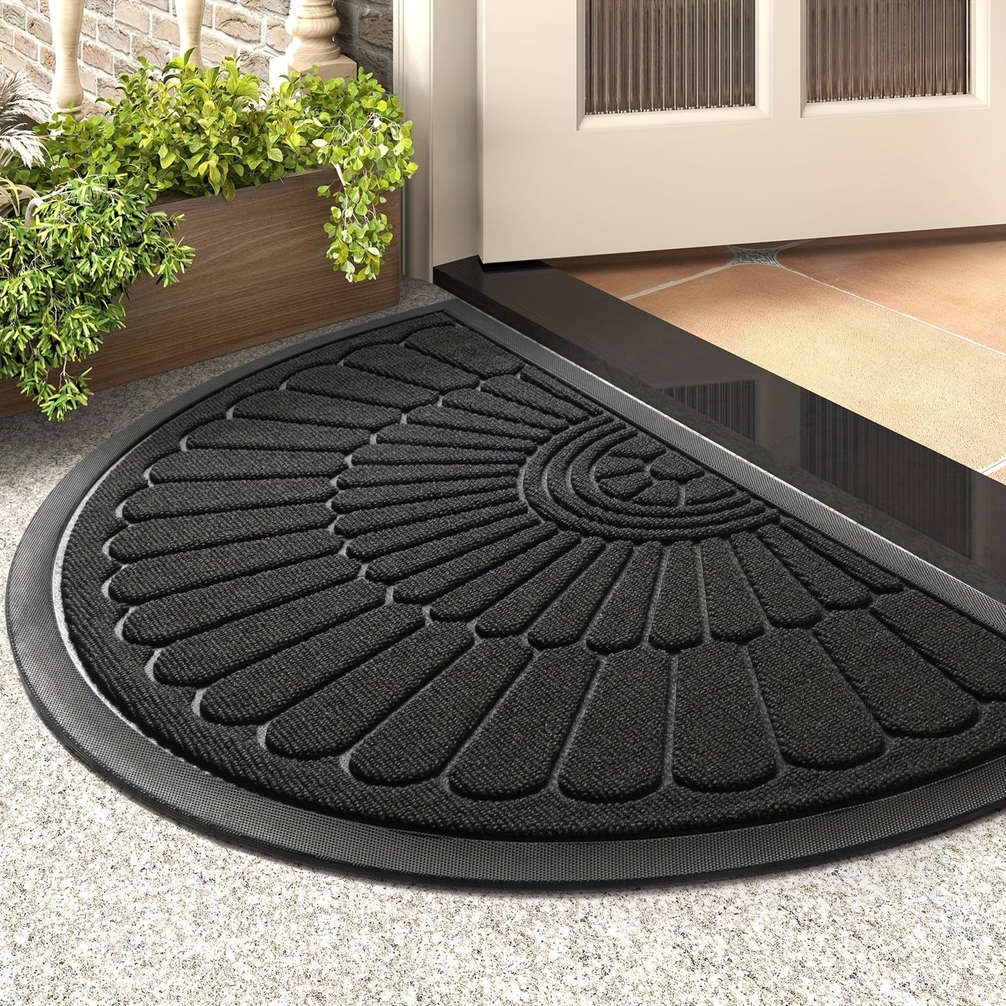 Indoor and Outdoor Entrance Door Mat - Durable Semicircular Rubber Non-Slip Mat for Front Door, Entryway, and Entry, Perfect for Trapping Dirt from Muddy Paws and Shoes