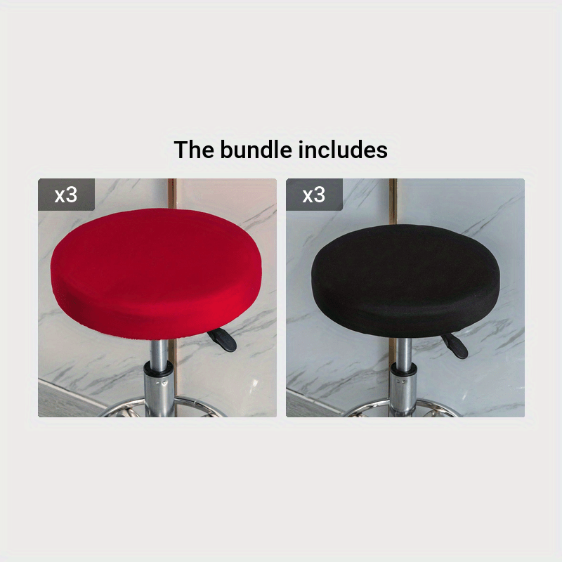 Stretchy round slipcover for bar stool, protecting furniture in dining, living, or office areas.