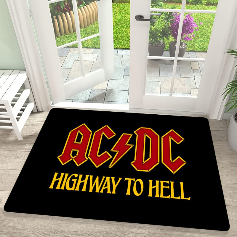 Introducing the 1 piece AC/DC Highway to Hell Welcome Doormat! Made of non-slip polyester material, this machine washable and lightweight rectangle area rug is perfect for any room in your home or office, as well as indoor and outdoor entrances. Make a