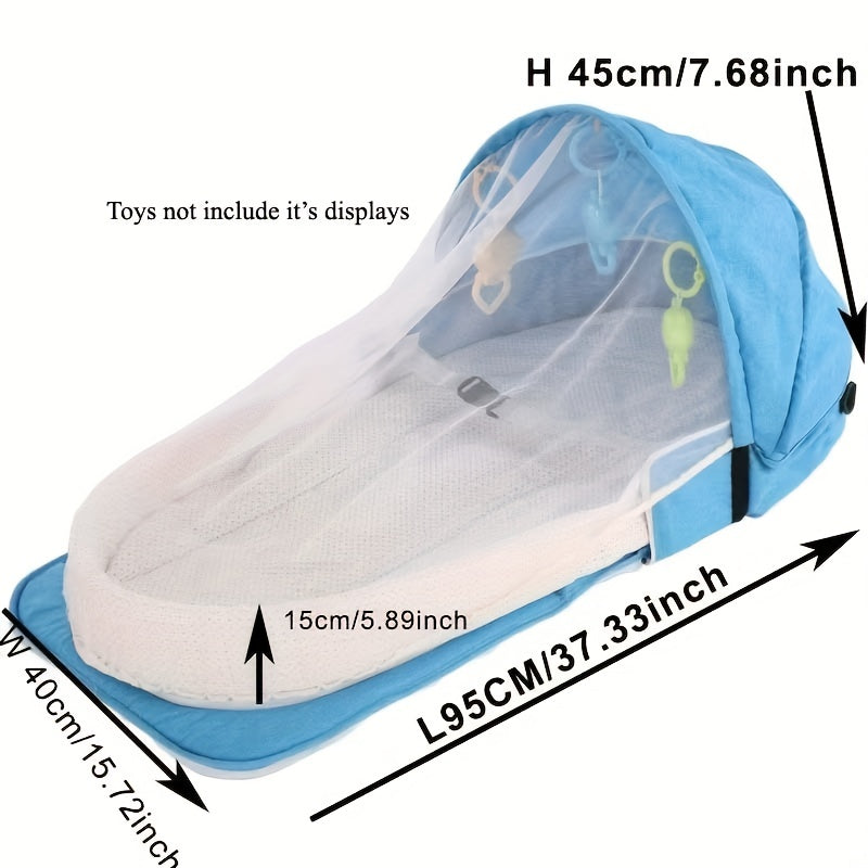 Portable Baby Bassinet: The Ultimate All-in-One Solution for Traveling with Your Newborn! Includes Foldable Design, Mosquito Net, Lounger, Crib, and Bonus Toys for a peaceful and comfortable sleep on the go!