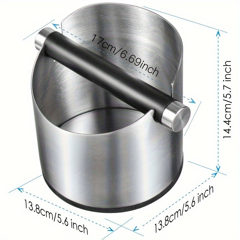 Stainless Steel Coffee Knock Box with Removable Knock Bar, Non-Slip Base, and Dishwasher-Safe for Easy Cleaning