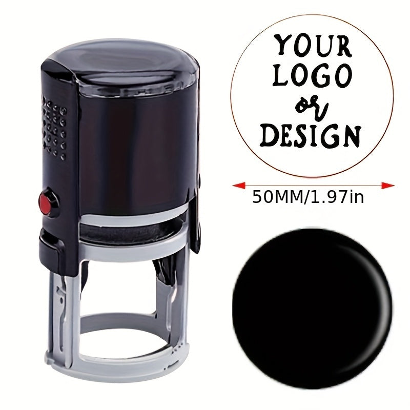 Customized self-inking stamp with personalized business logo and text.