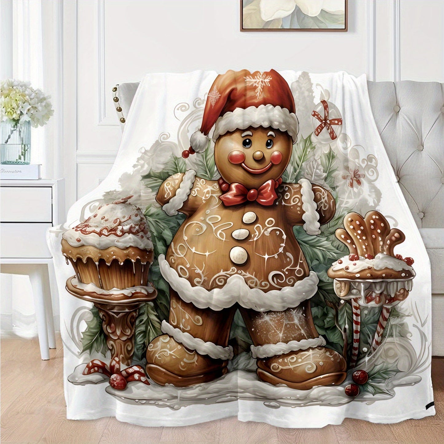 This 70x100cm Rustic Gingerbread Man Throw Blanket is soft, warm, and designed in a contemporary style. Made from polyester flannel with a digital print, this all-season blanket is the perfect gift for any home, bedroom, sofa, or lounge.