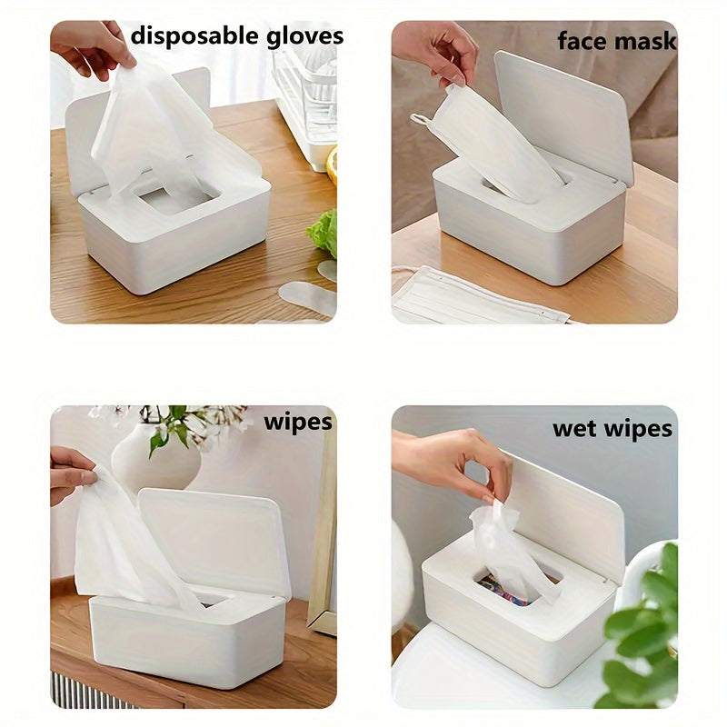 1pc Wet Wipes Dispenser with sealed case to keep wet tissue fresh and dustproof. Suitable for desk, office, dorm, kitchen, washroom, and vanity.