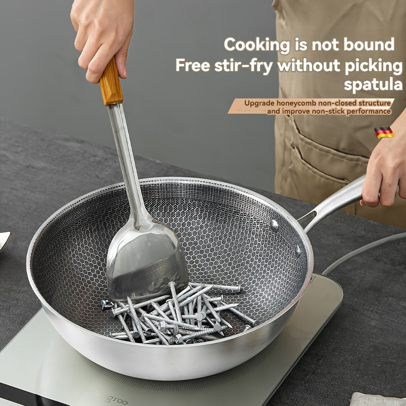 Lightweight Stainless Steel Wok featuring Non-Stick Honeycomb Design - Durable Scratch & Heat Resistance, Convenient One-Handed Lift for Cooking at Home or Outdoors