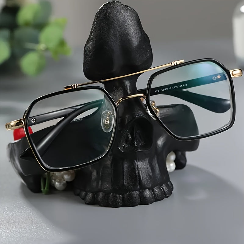 A stylish glasses storage stand made of resin, perfect for organizing and displaying your eyewear collection. This home storage decoration also makes a great gift idea for glasses enthusiasts.